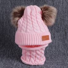 Gorro de crochê para bebês, chapéu pompom removível duplo, para meninas, tampas de inverno para crianças com pompom e pele falsa 2024 - compre barato