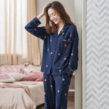 Outono conjuntos de pijamas femininos cereja impressão completa algodão feminino pijamas duas peças camisas + calças de noite mais tamanho xxxl pijamas 2024 - compre barato