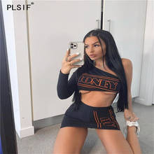 Club sexy 2 piece set lady letters spliced fashion sexy skew collar crop top + mini skirt two piece set sexy skirt suits 2024 - buy cheap
