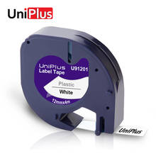 Пластиковая этикетка UniPlus 12 мм для Dymo LT 91201, ярлык черного на белом, ленты для этикеток LetraTag Plus LT-100H, ленты для принтера 2024 - купить недорого