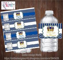 Personalized Prince Crown Blue Zigzag Water Bottle Wine Labels Candy Bar Wrapper Stickers Baby Shower Birthday Party Decoration 2024 - buy cheap