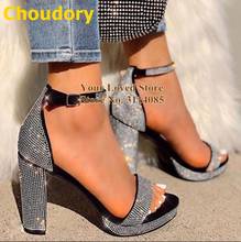Choudory Bling Bling Chunky Heels Sandals Silver Black Crystal Platform Wedding Shoes Buckle Strap Glitter Party Shoes Size46 2024 - buy cheap