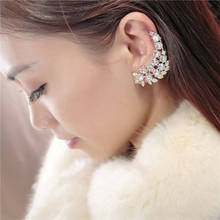 Brinco coreano elegante strass, brincos com punho de orelha para mulheres, cor dourada, brinco de cristal, joias da moda, 1 peça 2024 - compre barato