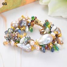 Guaiguai jóias 8 "3 vertentes roxo natural keshi pérola multi cor pulseira de cristal para mulheres senhora jóias presente 2024 - compre barato