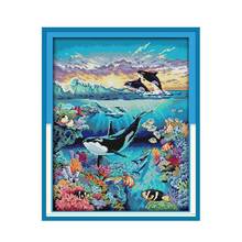 Alegria domingo mar animal mundo belo cenário oceano kits de ponto cruz bordado chinês contado needlework decoracions para casa 2024 - compre barato