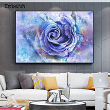 1 Pieces Large Blue Watercolor Rose Flowers Wall Pictures For Living Room Home Decor Posters HD Print Canvas Paintings 2024 - buy cheap