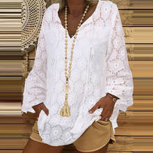 Women Elegant Lace Insert Tassel Blouse Shirts 2021 Autumn Vintage Long Lantern Sleeve Pullovers Tops Ladies Casual V-Neck Blusa 2024 - buy cheap