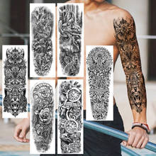 Totem coruja lobo braço inteiro tatuagens temporárias realista falsa preta anigle pombos peônia manga para mulheres homens adesivo de arte corporal 2024 - compre barato
