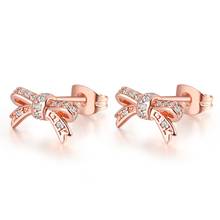 Rose Gold Jewelry Sparkling Bow Stud Earrings With Clear CZ Earrings For Woman Fashion Make up Party Gift Earrings 2024 - buy cheap