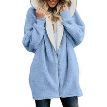 Зимняя женская теплая пушистая синяя куртка, плюшевое пальто из овечьей шерсти для девочек, толстовки с капюшоном, Женская толстовка, ветровка, большие размеры 4xl 5xl 2024 - купить недорого