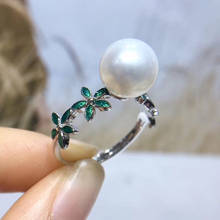 Anillo de Plata de Ley 925 con forma de flor verde, accesorio ajustable para joyería, accesorio para perlas 2024 - compra barato