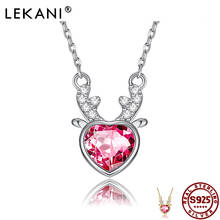 LEKANI Cubic Zirconia Red Heart Fawn Necklace S925 Sterling Silver Delicate Fashion Woman Necklace Party Give Friends Gifts 2024 - buy cheap