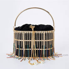 Stylish Colorful Rhinestone Tassel Evening Bags Luxury Diamond Handbags Ladies Metal Cage Basket Clutch Purse Party Shoulder Bag 2024 - buy cheap