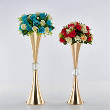 Vaso de metal dourado, decoração de mesa, candelabro líder da estrada, adereços para decoração de casa, casamento 2024 - compre barato