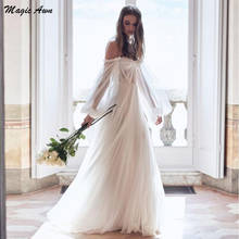 Magic Awn Beach Wedding Dresses Off Shoulder Full Puffy Sleeves Illusion Boho Wedding Party Dress Side Split Abito Da Sposa 2024 - buy cheap
