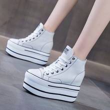 2021 New Genuine Leather Sneakers Women Wedges Shoes White/black Autumn Hgih Top Chunky Sneakers for Women Wedges Sneaker 2024 - buy cheap