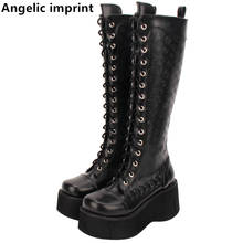 Angelic imprint handmade new mori girl Women Gothic motorcycle punk boots lady lolita Boots woman high heels print skull shoes 2024 - buy cheap