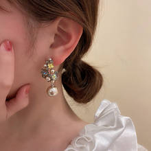 2021 fashion simple personality trendy earrings pearl flower earrings net red design earrings women 2024 - buy cheap