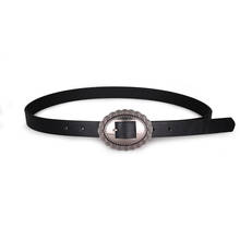 New women's round buckle retro simple western buckle belt black and tan color BL524 2024 - buy cheap