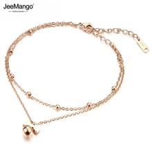 JeeMango-tobilleras delicadas de doble capa para mujer, pulseras clásicas de acero inoxidable, Color oro rosa, joyería para el tobillo, JA19035 2024 - compra barato