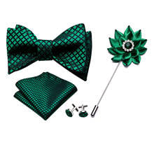 Green Bowtie Men Self-tied Bows Checked Silk Tie Set Pocket Square Cufflinks Boutonniere Plaid Tie for Wedding Party Barry.Wang 2024 - buy cheap