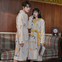 Bathing Robes for Couples Women Coral Fleece Kimono Crane Bathrobe Men Nightclothes Bedgown 2024 - buy cheap