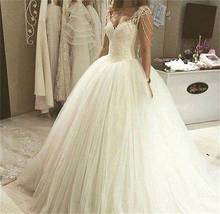 Nuoxifang sexy de alta qualidade renda a line elegante branco marfim frisado vestido de casamento 2020 vestidos noiva pérola manga robe de mariage 2024 - compre barato