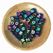 Acrylic Letters Beads 300pcs 7*7MM Big Hole Black with Colorful Neon Initial A-Z Printing Plastic English Alphabet Jewelry Beads 2024 - buy cheap