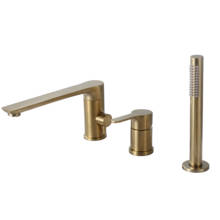 Zinc alloy handle Two handles Brushed gold Brass Hot and cold water Hand shower Basin Tub Countertop 4-hole Bathroom faucet 2024 - buy cheap
