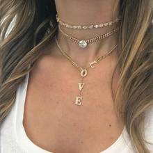 Y lariat multi layer women necklace valentines gift LOVE letter heart cubic zirconia Miami wide Curb Cuban link chain necklaces 2024 - buy cheap