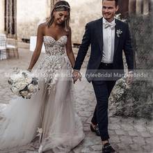 MaryLeeBridal Romantic Lace Appliques Boho Wedding Dresses Sweetheart A-line Bridal Gowns Long Train Illusion Vestido de novia 2024 - buy cheap