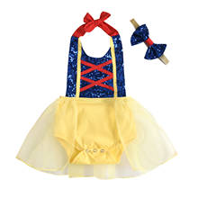 Vestido de macacão de bebê para meninas de 0 a 24m, tiara com 2 peças, patchwork, sem mangas, cinto, renda, costas nuas 2024 - compre barato