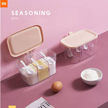 Xiaomi-caja de condimentos para el hogar, Caja de almacenamiento de plástico con tres rejillas de cocina de condimentos, tarro de condimentos con cuchara, caja de especias, antipolvo, nuevo 2024 - compra barato