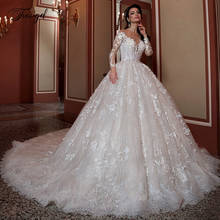 Traugel Sexy Illusion Long Sleeve Lace Ball Gown Wedding Dresses Chic Appliques Beaded Cathedral Train Princess Bridal Gowns 2024 - buy cheap