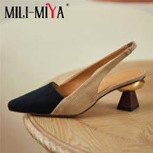 MILI-MIYA Fashion Sling Back Women Genuine Leather Pumps Round Toe Slip On Mixed Color Thick Heels Dress Party Shoes Plus Size 3 2024 - buy cheap