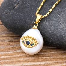 Colgante de cadena de eslabones dorados y perlas de agua dulce para mujer, Gargantilla con colgante de ojo malvado de circonia cúbica azul, regalo de joyería fina para fiesta, gran oferta 2024 - compra barato