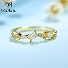 Kuololit 100% anel de moissanite 10k, anéis de ouro amarelo para mulheres, corte de esmeralda, anel com pedras preciosas para noivado, casamento, noiva, aniversário 2024 - compre barato