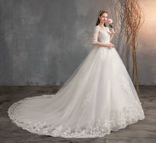 2021 New V Neck Half Sleeve Wedding Dresses Long Lace Embroidery Train Bridal Gown Elegant Plus Size Vestido De Noiva 2024 - buy cheap