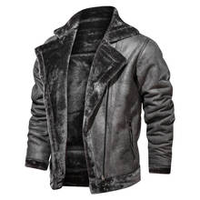 men's plus velvet lapel leather jacket men's new fashion motorcycle jacket autumn and winter warm PU faux fur jacket men 2024 - buy cheap
