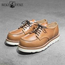 Safari Style Mens Work Shoes Vintage Thick Platform Short Boots Genuine Leather Shoes Male Large Size 45 Round Toe Cowhide Boots 2024 - buy cheap