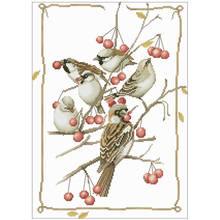 Sparrow and red currant patterns counted 11CT 14CT 18CT Cross Stitch Set DIY Cross-stitch Kits Embroidery Needlework Home Decor 2024 - buy cheap