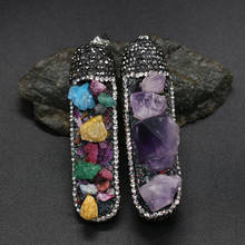 Pedra natural pingente retângulo forma conjunto de cristal broca requintado charme para fazer jóias diy colar brincos acessórios 2024 - compre barato