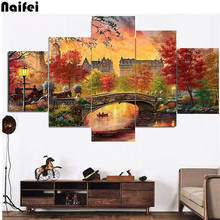 5D DIY Diamond Embroidery 5 Panel Autumn landscape tree bridge full Square/Round Diamond painting Mosaic landscape Home Decor 2024 - buy cheap