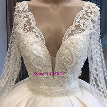 High Quality Long Sleeve Wedding Dresses Beaded Pearls Wedding Gowns Satin Ball Gown Lace Bride Dress 2020 Suknia Slubna 2024 - buy cheap