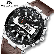Hot Sale MEGALITH Men Dual Display Quartz Watches Military Sport Waterproof Luminous Multifunction Watch Men Leather Clock 8230 2024 - buy cheap