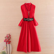 Vestido de outono estilo chinês feminino vestido de retalhos bordado floral vintage elegante slim vestido de festa luxuoso de moda 2024 - compre barato