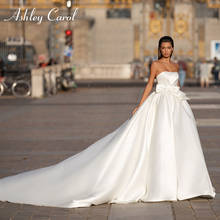 Элегантное сатиновое бальное платье, платье на свадьбу 2020, кружевное с бантом, платье для невесты, на заказ 2024 - купить недорого