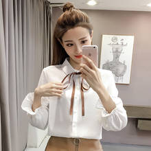 Женская блузка, Женская Осенняя белая шифоновая рубашка с бантом, топы, женские блузки 2024 - купить недорого