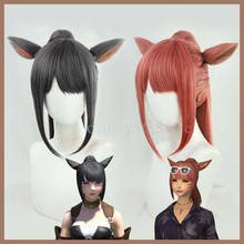 Peruca ff14 ryne para orelhas, fantasia final 14 para cosplay, rabo de cavalo longo e reto, resistente ao calor, cabelo sintético 2024 - compre barato