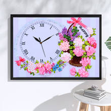 Набор для вышивки крестиком «сделай сам», Картина на холсте 5D с часами и цветами, с HD принтом, домашний декор 2024 - купить недорого